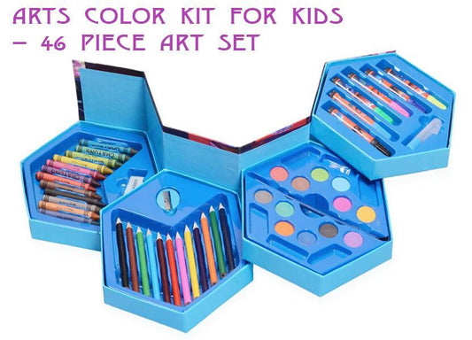 46 Pcs Plastic Art Colour Set with Color Pencil, Crayons, Oil Pastel and Sketch Pens