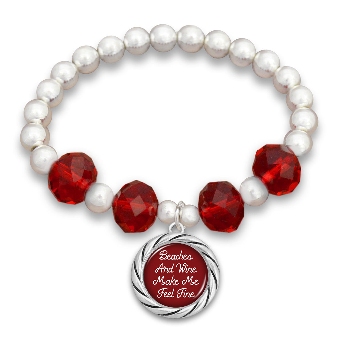 "Beaches and Wine Make Me Feel Fine" Beaded Stretch Bracelet