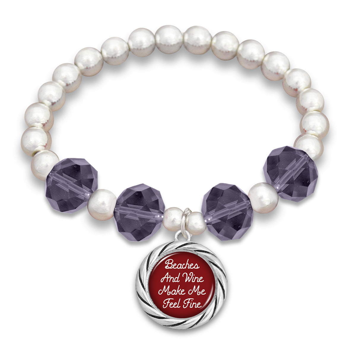 "Beaches and Wine Make Me Feel Fine" Beaded Stretch Bracelet