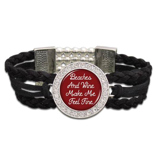 "Beaches and Wine Make Me Feel Fine" Outdoors Suede Stretch Bracelet