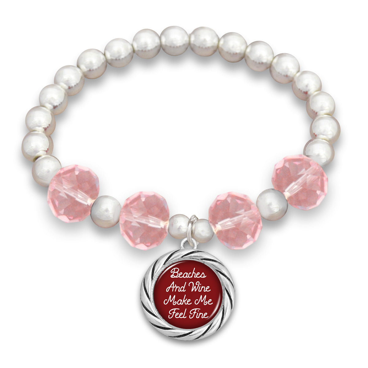 "Beaches and Wine Make Me Feel Fine" Beaded Stretch Bracelet