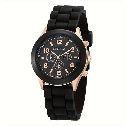 Stylish Round Quartz Watch with Triple Dial & Silicone Band – Unisex Sports Wristwatch
