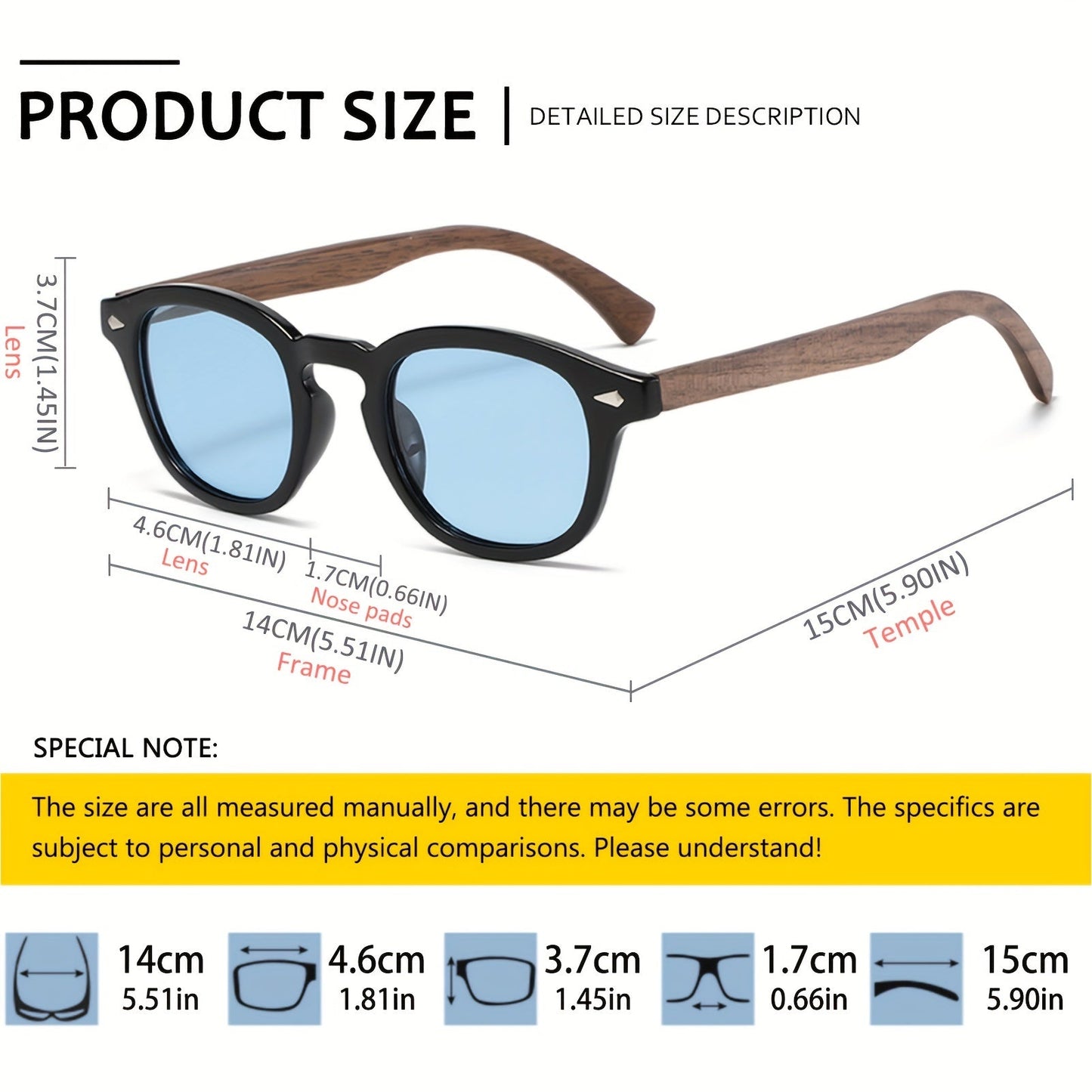 Retro Classic Round Polarized Sunglasses with Wooden Temples -UV Protection Eyewear