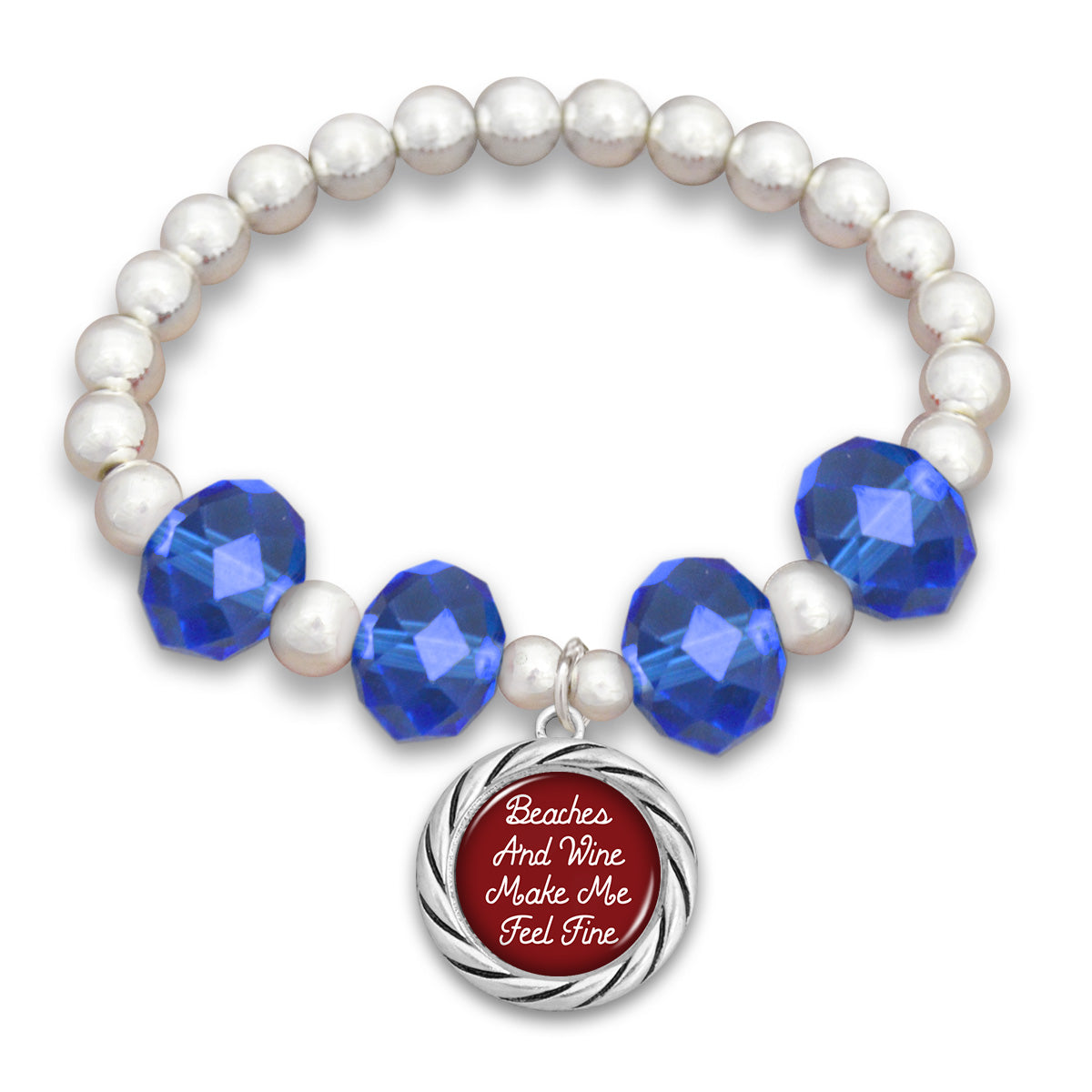 "Beaches and Wine Make Me Feel Fine" Beaded Stretch Bracelet