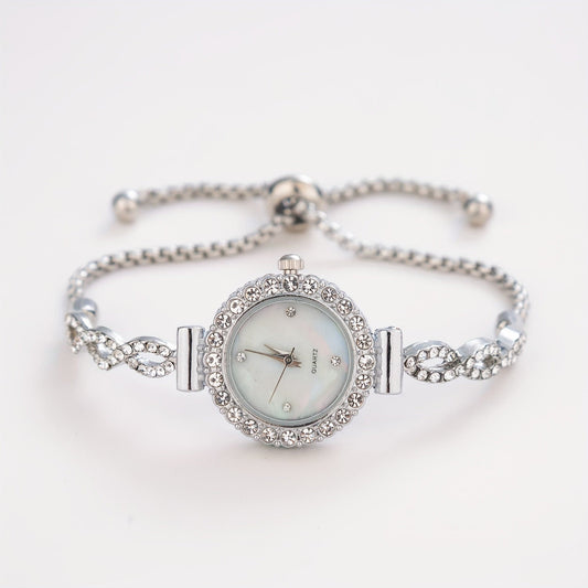 Luxury Women's Rhinestone Quartz Bracelet Watch – Elegant Iridescent Dial