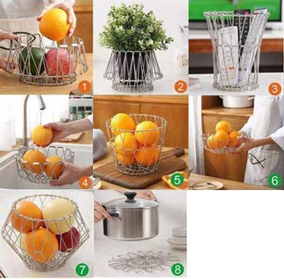 Multipurpose Fruit Basket Stainless Steel Wire Bowl Foldable Basket for Vegetable / Fruits / Dining