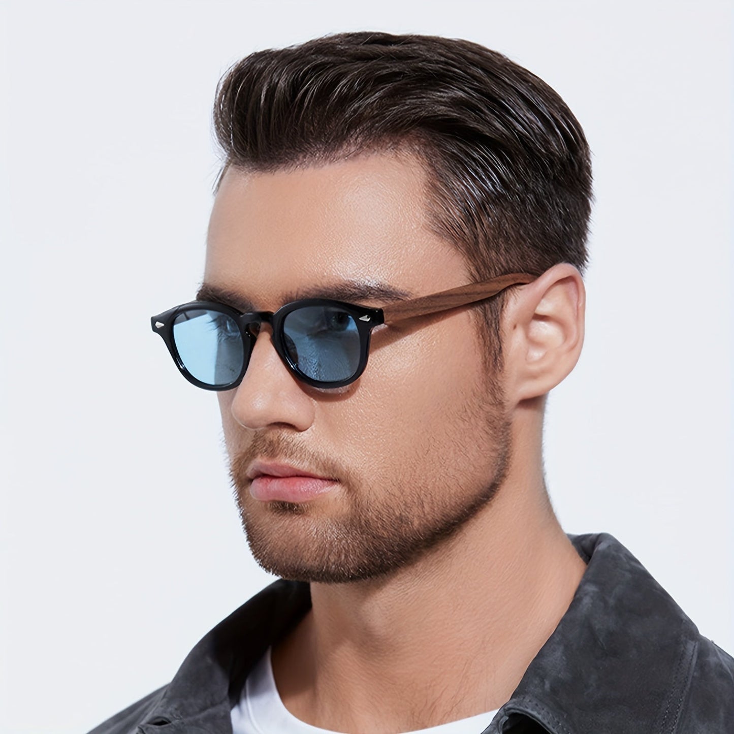 Retro Classic Round Polarized Sunglasses with Wooden Temples -UV Protection Eyewear