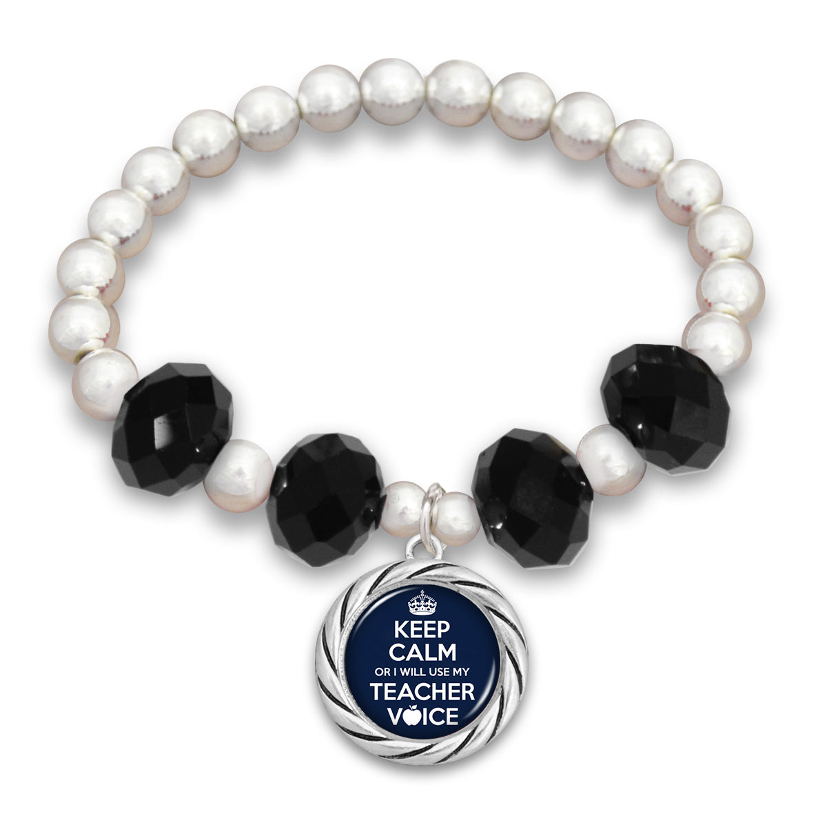 "Keep Calm Or I Will Use My Teacher Voice" Beaded Stretch Bracelet