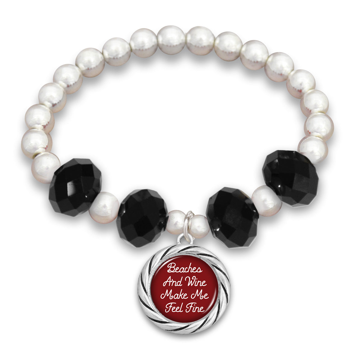 "Beaches and Wine Make Me Feel Fine" Beaded Stretch Bracelet