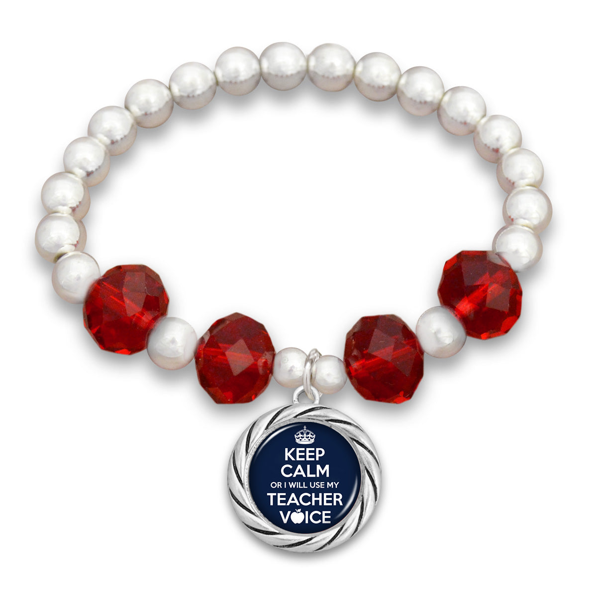 "Keep Calm Or I Will Use My Teacher Voice" Beaded Stretch Bracelet