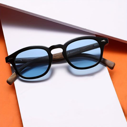 Retro Classic Round Polarized Sunglasses with Wooden Temples -UV Protection Eyewear