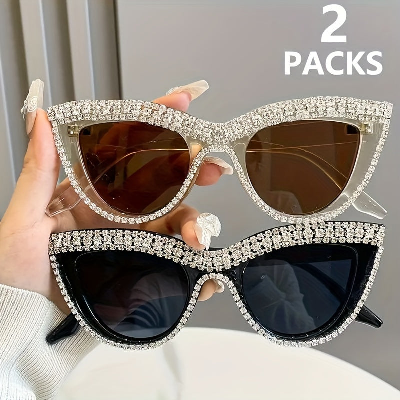Luxury Rhinestone Cat Eye Sunglasses – Mirrored Lenses