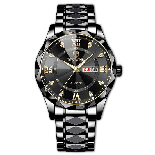 BINBOND Waterproof Luminous Dual Calendar Watch Men's