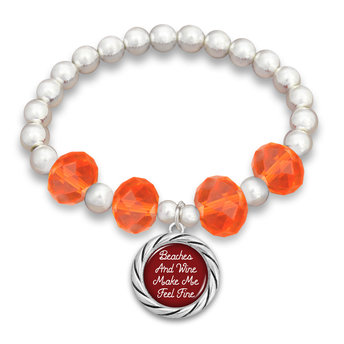 "Beaches and Wine Make Me Feel Fine" Beaded Stretch Bracelet