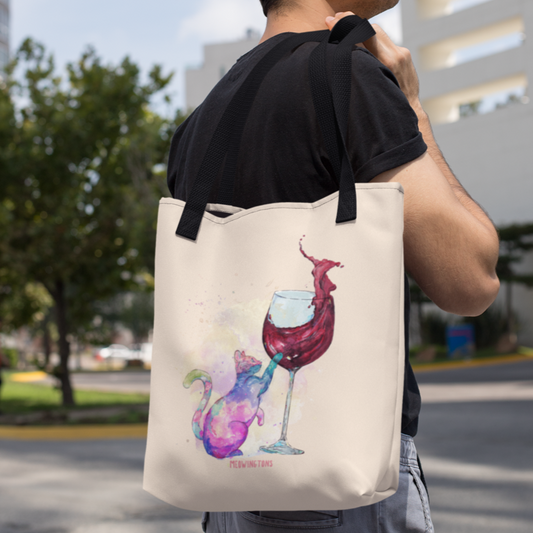 Feline Tipsy Cat Wine Tote Bag