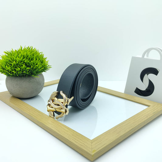 Classic Plain Leather Belt With Engraved Metal Buckle For Unisex-SunglassesCraft