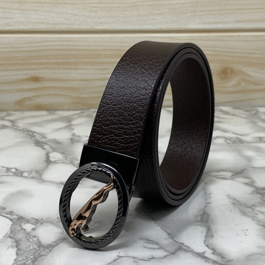 Round Jaguar Metal Buckle With Leather Strap Belt-SunglassesCraft