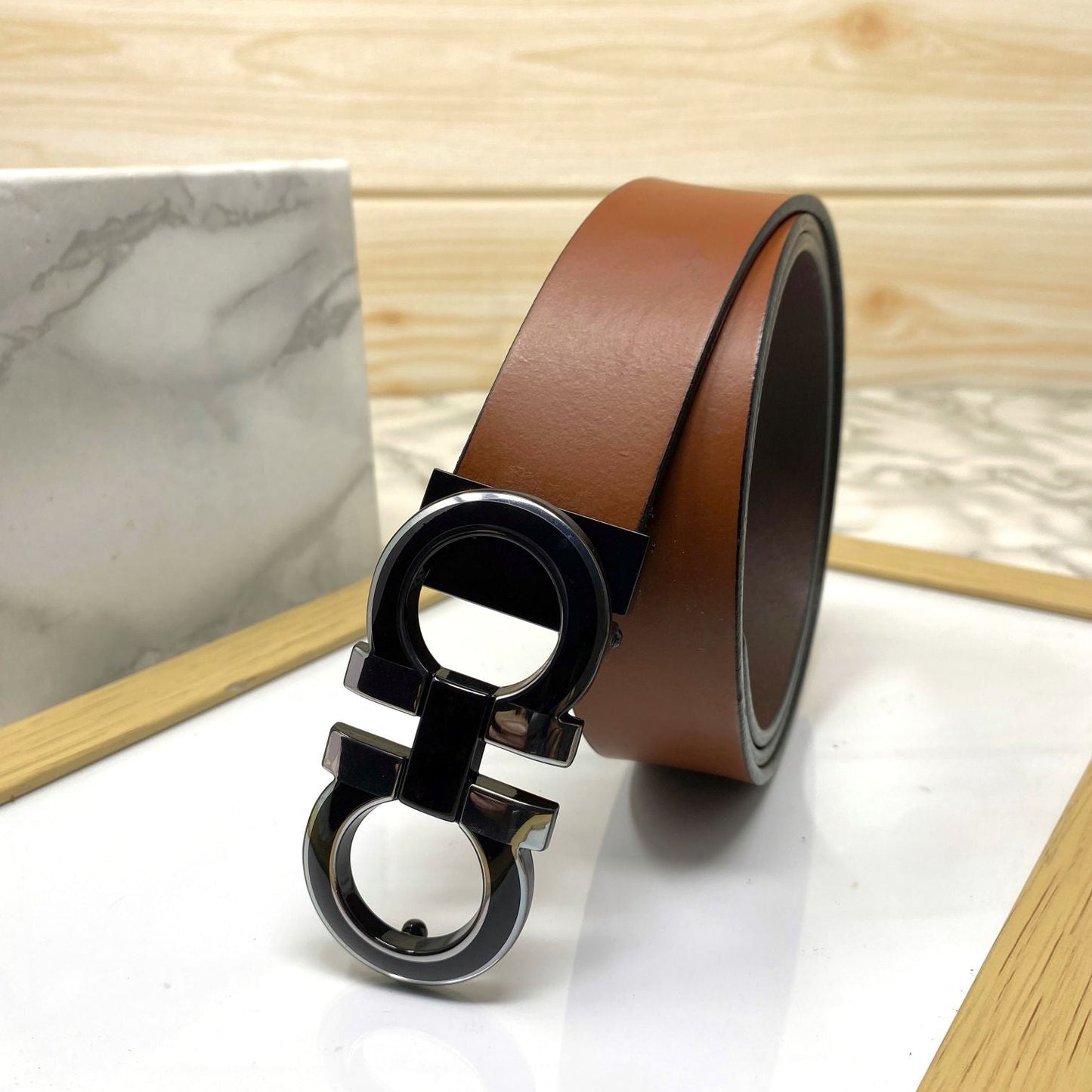 Silver-Black 2 Tone Leather Strap Belt-SunglassesCraft
