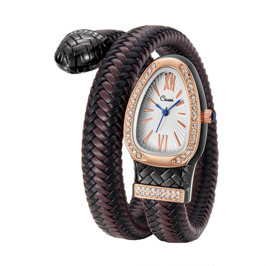 Women’s Snake-Inspired Quartz Watch – Luxury Leather Strap