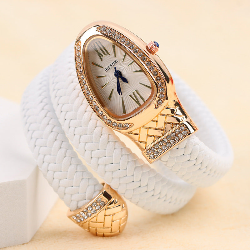 Women's Snake-Inspired Quartz Watch – Braided Leather Strap