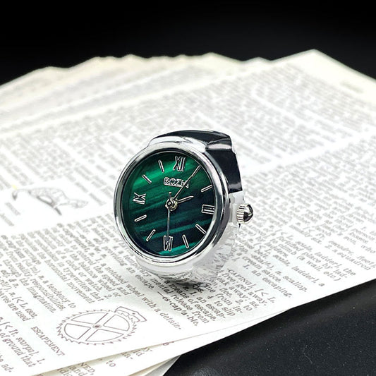 Unisex Green Ring Watch – Quartz Finger Watch with Alloy Case