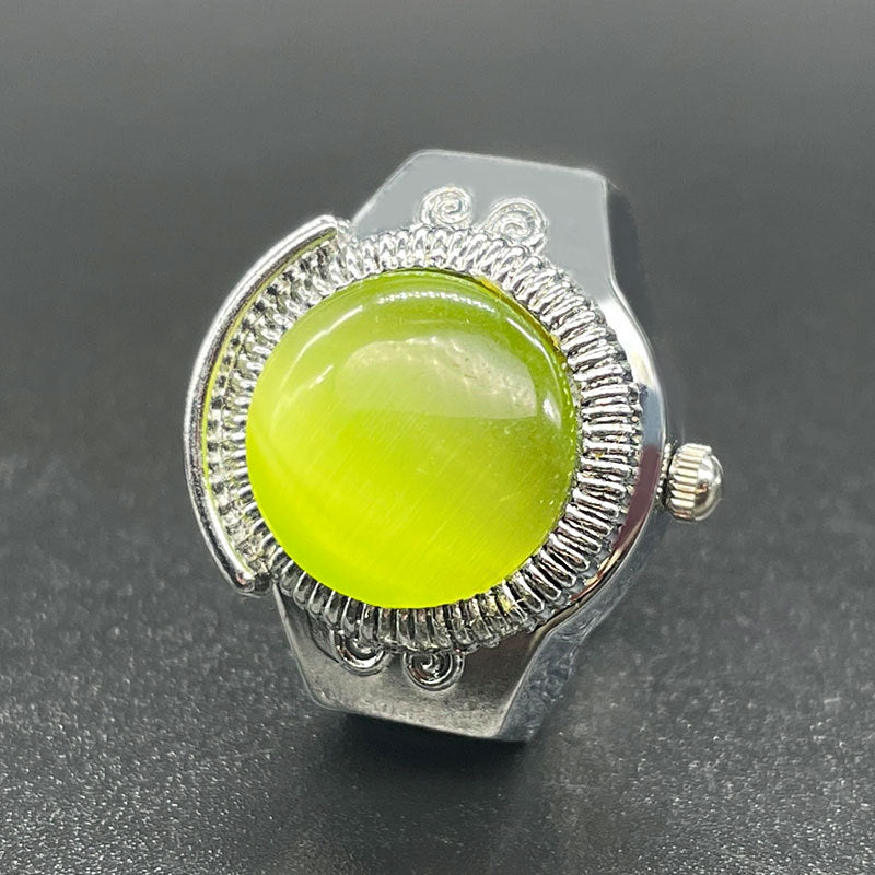 Unisex Cat’s Eye Gemstone Ring Watch – Quartz Round Dial