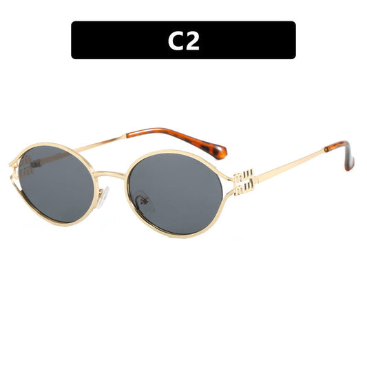 Women's Retro Oval Hollow Sunglasses – Gold Metal Frame Eyewear