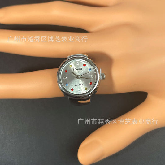 Women's fashionable Rhinestone Ring Watch – Quartz Finger Watch