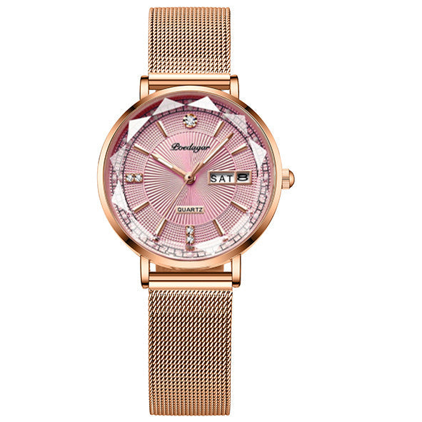 Women's Luminous Quartz Watch with Mesh Strap