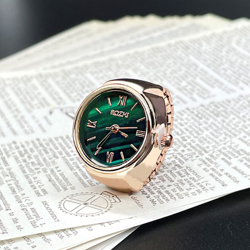 Unisex Green Ring Watch – Quartz Finger Watch with Alloy Case