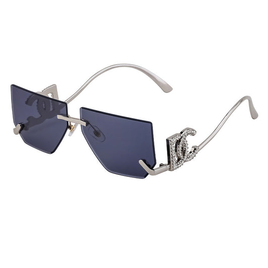 Trendy Frameless Sunglasses for Women – Stylish Geometric Temples & UV Protection