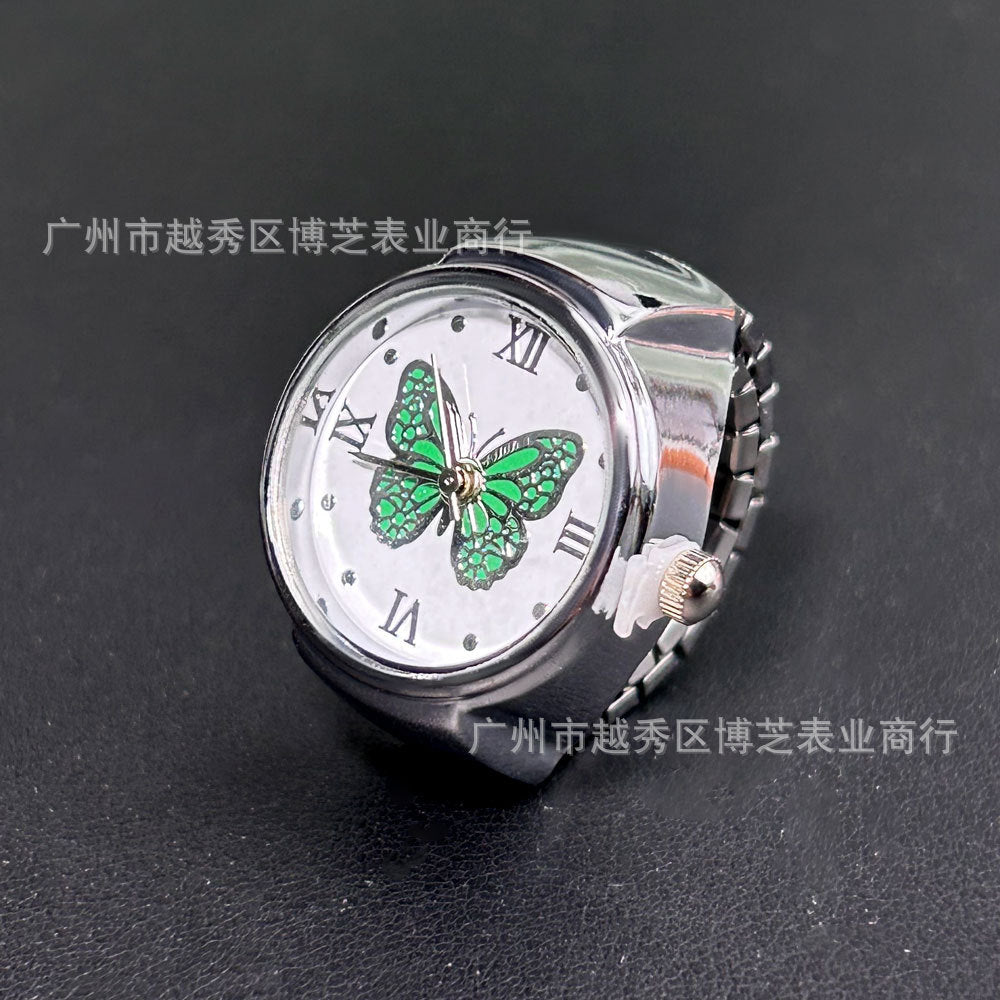 Unisex Quartz Butterfly Pattern Ring Watch – Stainless Steel Finger Watch