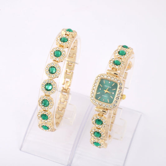 Elegant Square Ladies' Quartz Watch & Bracelet Set – Luxury Gift Box