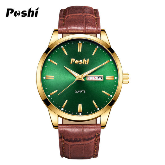 Unisex Fashion Dual Calendar Quartz Watches – Luminous Dial, Leather Strap