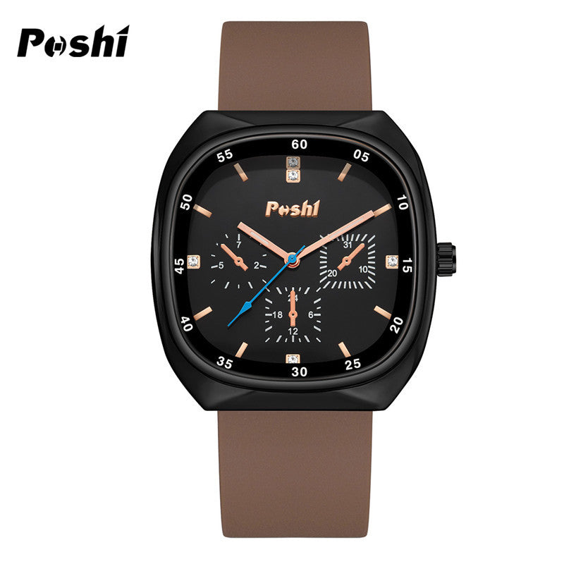 Unisex Casual Style Square Quartz Watch – Silicone Strap, 24-Hour Display