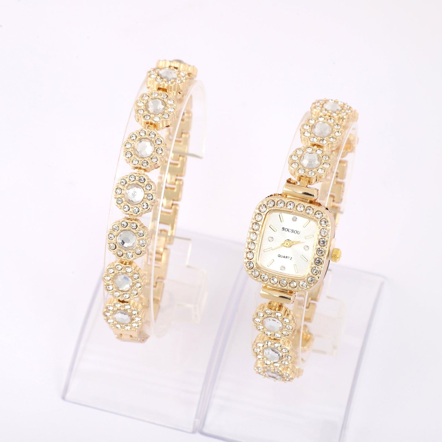 Elegant Square Ladies' Quartz Watch & Bracelet Set – Luxury Gift Box