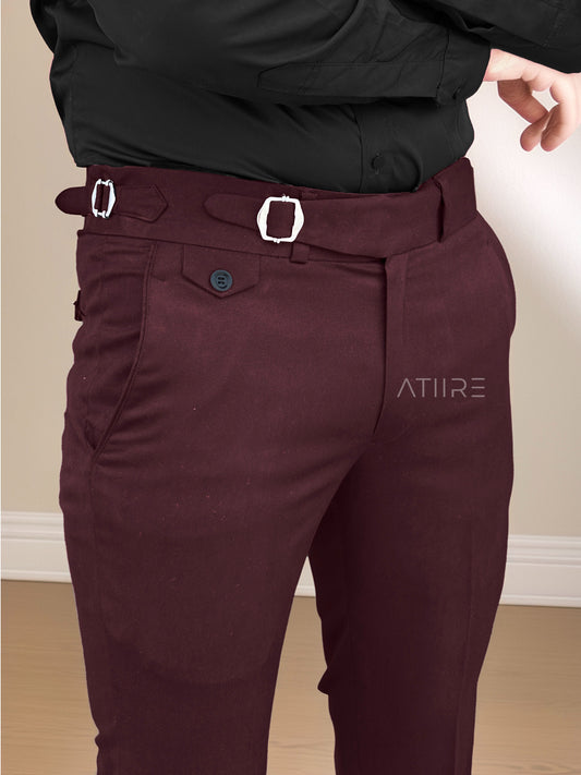 WINE SINGLE PLEATED BUCKLE GURKHA PANTS BY ATIIRE