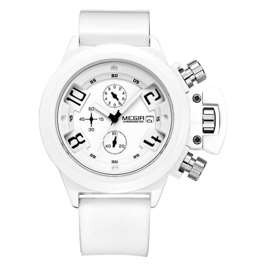 Megir Multifunctional Sports Silicone Band 3D Engraved Dial Quartz Watch For Men MG2002