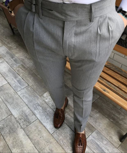 ASH GREY DOUBLE PLEATED BUCKLE GURKHA PANTS BY ATIIRE