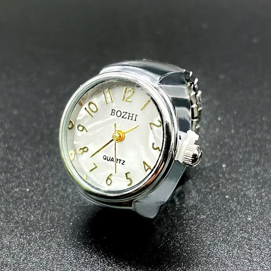 Gold-Plated Stainless Steel Digital Ring Watch – Elastic Band, Fashionable Design