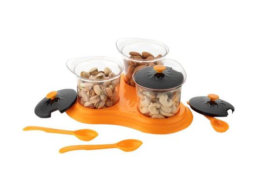Multipurpose Dining Set Jar and tray holder, Chutneys/Pickles/Spices Jar - 3pc 