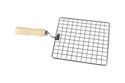 Kitchen Square Stainless Steel Roaster Papad Jali, Barbecue Grill with Wooden Handle 