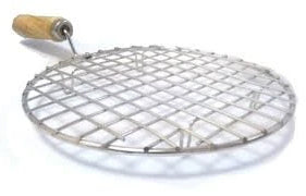 Kitchen Round Stainless Steel Roaster Papad Jali, Barbecue Grill with Wooden Handle 