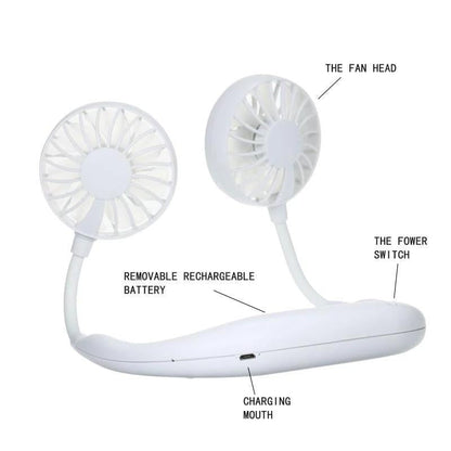 Portable USB Battery Rechargeable Mini Fan - Headphone Design Wearable Neckband Fan