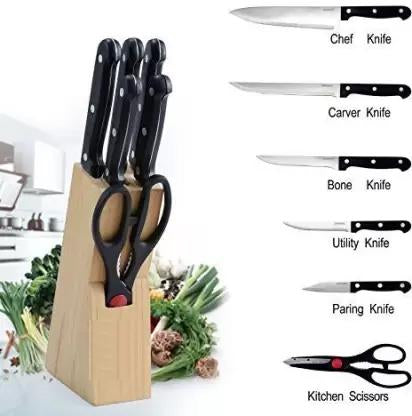 Kitchen Knife Set with Wooden Block and Scissors (5 pcs, Black) 