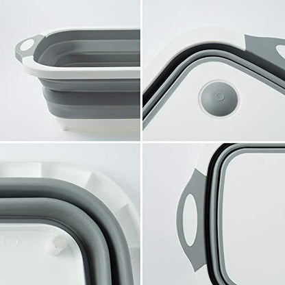 Foldable Chopping Board, Dish Rack, Washing Bowl & Draining Basket, 3in1 Multi-Function 