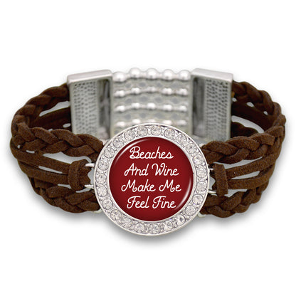 "Beaches and Wine Make Me Feel Fine" Outdoors Suede Stretch Bracelet