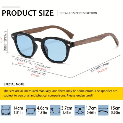 Retro Classic Round Polarized Sunglasses with Wooden Temples -UV Protection Eyewear