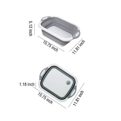 Foldable Chopping Board, Dish Rack, Washing Bowl & Draining Basket, 3in1 Multi-Function 