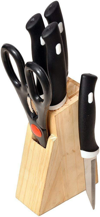 Kitchen Knife Set with Wooden Block and Scissors (5 pcs, Black) 